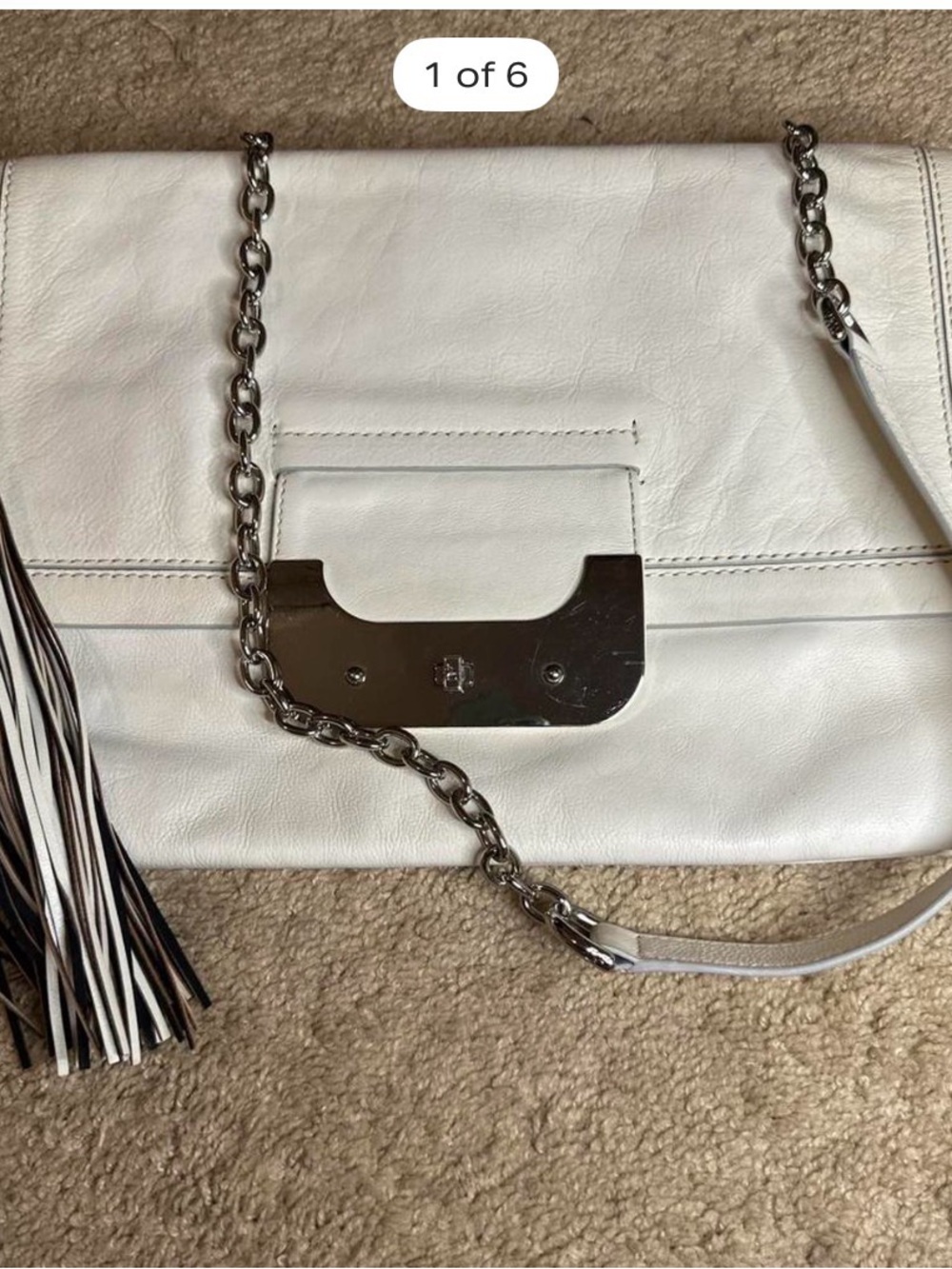 White Leather Chain Shoulder Bag with Silver Hardware